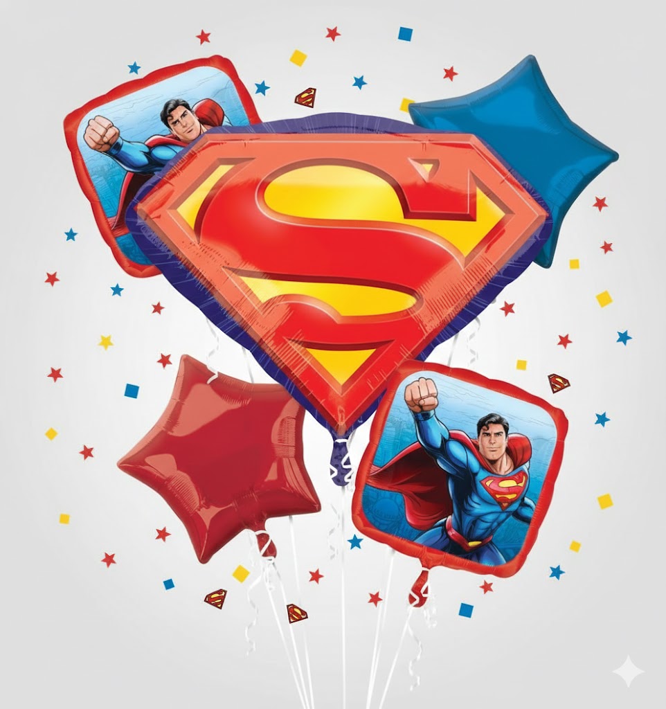 Superman Birthday Party 5 Piece Balloon Bouquet.