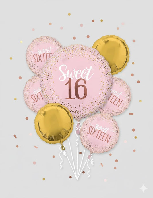 Sweet 16th Blush Birthday Balloon Bouquet.