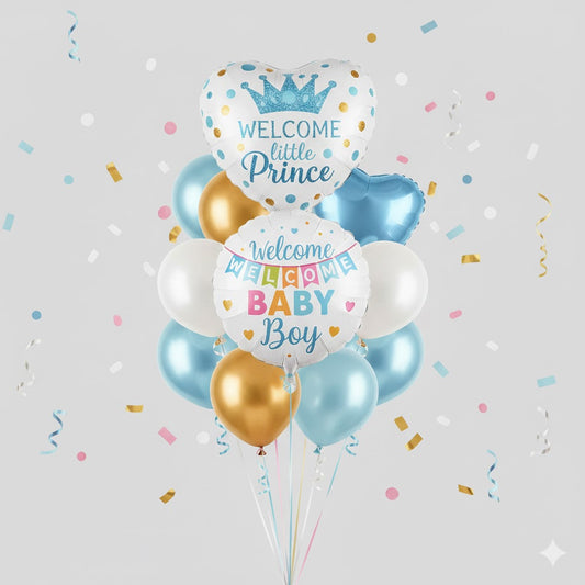 Welcome Little Prince Baby Boy Balloon Bouquet