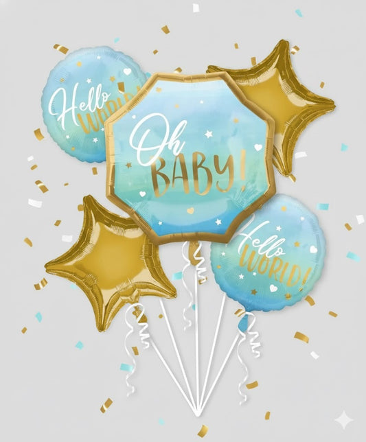 New Baby Boy Welcome 5 Piece Balloon Bouquet.