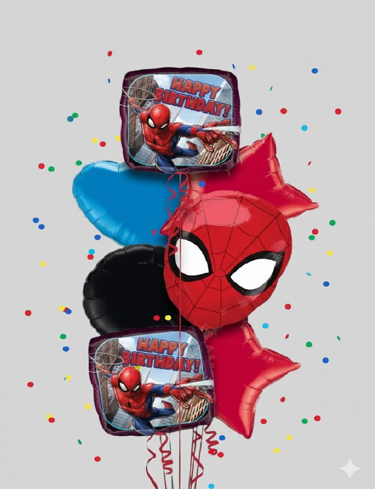 Spiderman Party 5 Piece Birthday Balloons Bouquet
